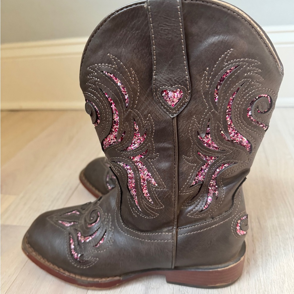 Brown and Pink Glitter Western Boots